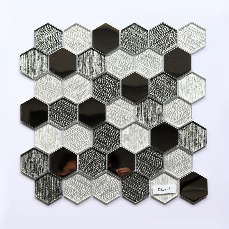 Mosaico de vidrio Azulejo de metro 300X300 Azulejo de mosaico de porcelana hexagonal de vidrio brillante